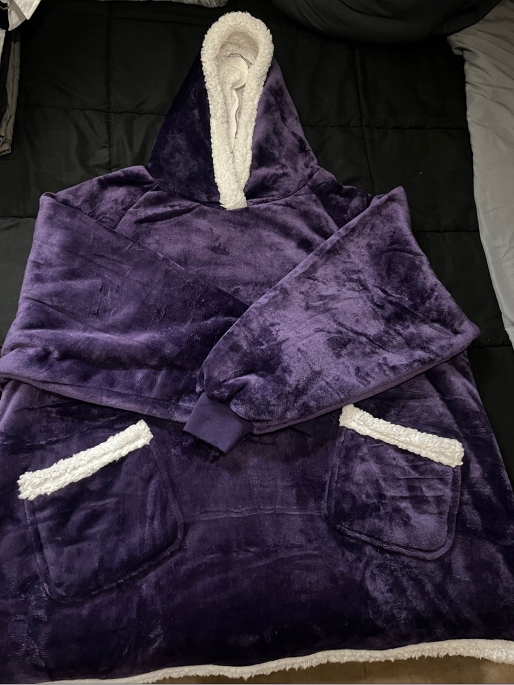Cozy Plush Hooded Cozy with Sherpa Trim - Purple